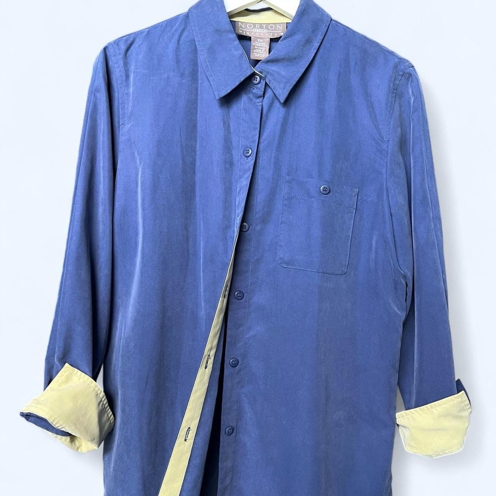90s Vintage Norton McNaughton Blue Button Down Shirt w/ Contrast Yellow Cuffs